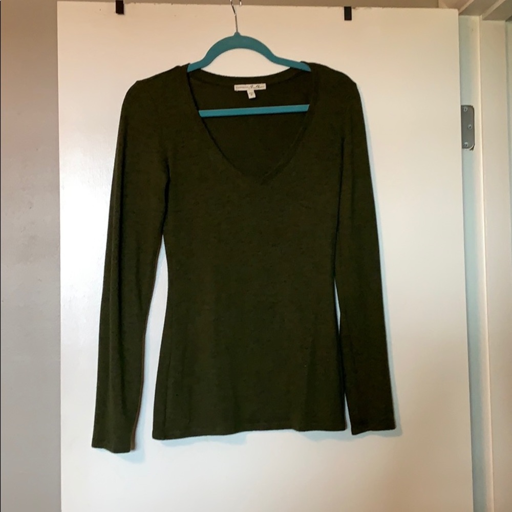 Forest green V-neck sweater.